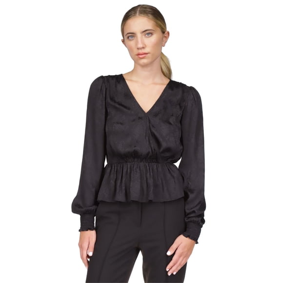 Michael Kors Womens Faux Wrap Peplum Blouse, black, XL