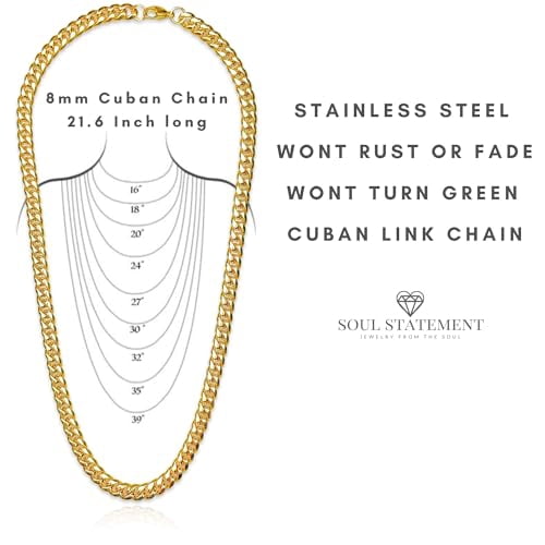 Soul Statement Cuban Chain Promise Necklace for Men - Durable Stainless Steel, Meaningful I Love You Card with Bible Verse, Anniversary Keepsake Gift Box (To My Husband, Gold)