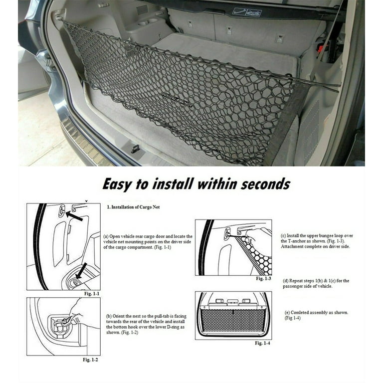 CHUSYYRAY Rear Trunk Envelope Cargo Net For Toyota Highlander 2014–2022 – Black Nylon, Elastic Mesh, 35.4” X 11.8”