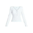 thumbnail image 5 of No Boundaries Tie Front Lace Trim Top with Long Sleeves, Women’s XXS-XXL, 5 of 5