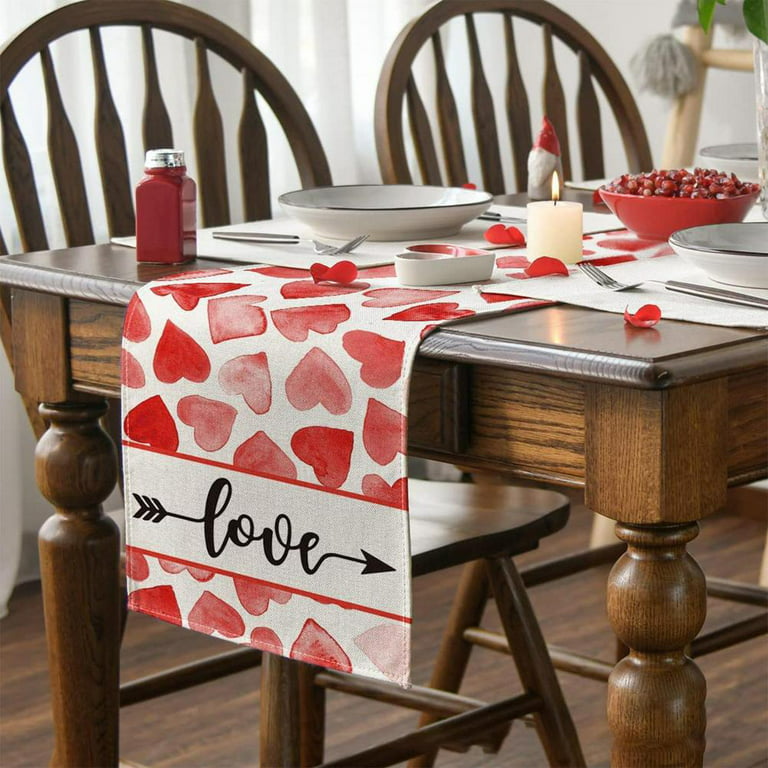 Tohuu Valentines Table Runner Happy Valentines Day Heart Red Table Runner  Red Pink Valentines Runner for Table Seasonal Sweet Holiday Decor for  Indoor Outdoor Dining Table Decorations excitement 