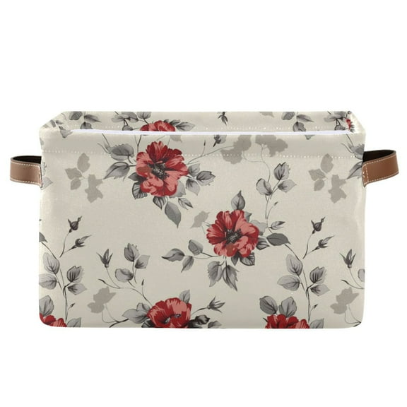 Watercolor Floral Flower Storage Bins with Handle Fabric Organizer Basket Foldable Box 1 Pack 14.2x10.2x8.3