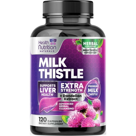 Milk Thistle Silymarin Marianum & Dandelion Root Liver Health Support - 9:1 Extract Liver Cleanse Detox & Repair Formula 1000mg Equivalent - Nature's Herbal Milk Thistle Supplements - 120 Capsules