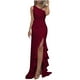 thumbnail image 1 of Vestido de noche con volantes y hendidura sexy de color sólido con hombros inclinados sin mangas para mujer Fridja  hjkh646, 1 of 8