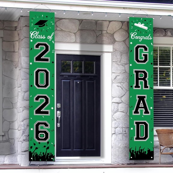 2026 Graduation Banners Decorations, Graduation Banner Graduation Party Supplies Class of 2026, Hanging Congratulations/Congrats Grad Banner for Door and Porch, Party Decor - Green