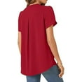 thumbnail image 4 of Fartey Petal Sleeve Shirts for Women Elegant V Neck Short Sleeve Tops Loose Flowy Summer Solid Color Tshirts Business Casual Work Blouses Red XL, 4 of 4