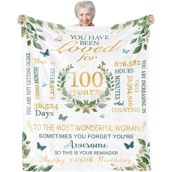LHSHID 100th Birthday Gifts for Women Men 100th Birthday Decorations Women Best 100th Birthday Gift Ideas Gifts for Women Turning 100 Gifts for 100 Year Old Bday Gifts Birthday Blanket Gift 50"x60"