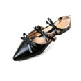 thumbnail image 2 of XYD Women Chic Bows Pointy Close Toe T-Strap Flats Sandals Ankle Strap Slingbacks Daily Comfy Shoes Size 10 Black, 2 of 4