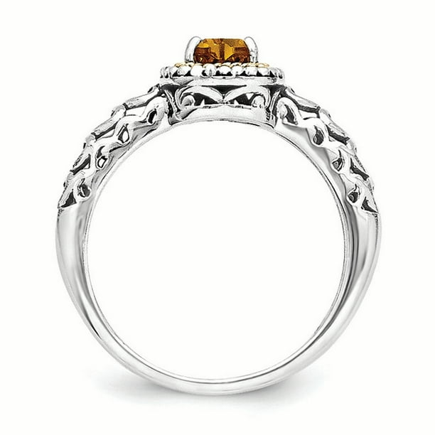 Sterling Silver Two Tone Silver And Gold Plated Sterling Silver w/Citrine  Ring 
