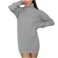 thumbnail image 2 of Women's Plus Size Dress， Loose Fit Knit Dress with Lapel Collar and Long Sleeves， Comfortable Polyester Dress, 2 of 7