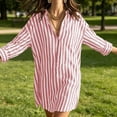 thumbnail image 5 of Costeam Womens Striped Long Sleeve Collared Top Split Midi Skirt Matching Set Side Pocket High Waist A Line Lightweight Woven Casual Two Piece Outfit, 5 of 9