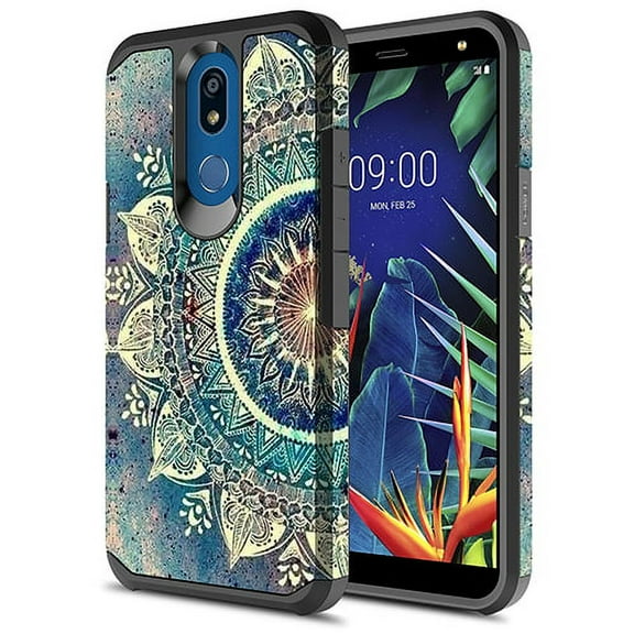 LG K40 Case,LG Solo LTE Case, LG K12 Plus Case, LG X4 2019 Case, KAESAR Hybird Drop Protection Sleek Slim Dual Layer Shockproof Colorful Graphic Armor Case For LG K40 (Green Mandala)