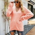 thumbnail image 5 of Babysbule Plus Size Womens Sweaters New Arrivals Women's Fashion Winter Solid Color Long Sleeve Pullover V-Neck Long Sleeve Sweater Tops Clearance Women's Fashion, 5 of 8