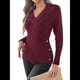 thumbnail image 3 of Suéteres de Larga con Cuello en V para Mujer, Suéteres Cruzados y Fruncidos, Blusas de Otoño Vino Tinto L, 3 of 8