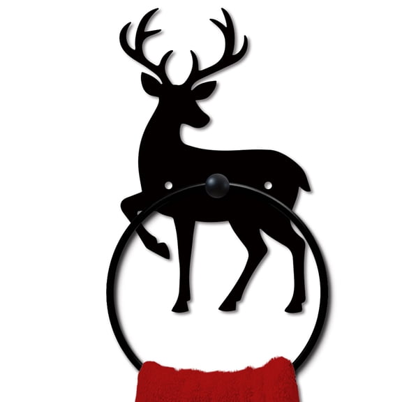 Deer Metal Towel Ring Forest Animal Black Hand Towel Holder Nature Animal Antler Hanging Ring Wall Mounted Bathroom Accessories