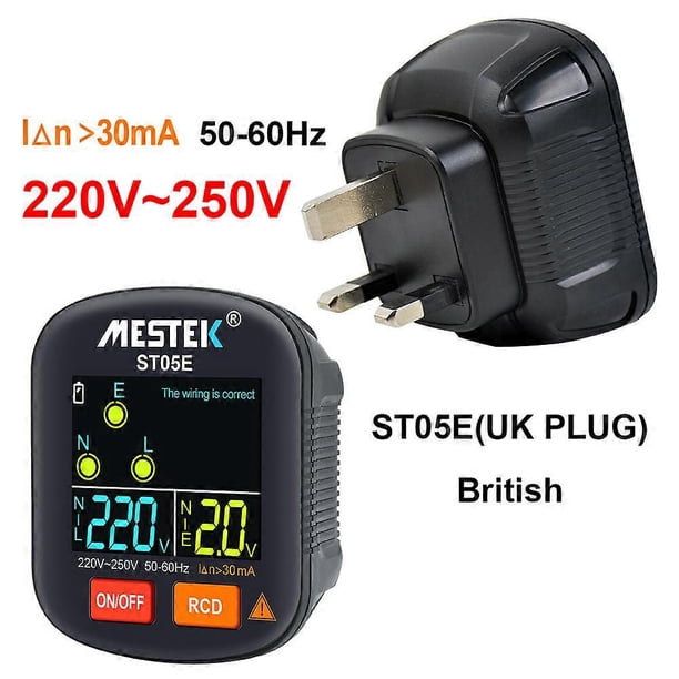 30-250V Portable Digital Socket Tester Detector RCD Voltage Tester Ground Polarity Phase Check Tool with Color Display