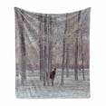 thumbnail image 1 of Animal Soft Flannel Fleece Throw Blanket, Lonely Horse in the Forest Stands behind Leafless Trees Winter Snowy Panorama, Cozy Plush for Indoor and Outdoor Use, 50" x 70", Brown Beige, by Ambesonne, 1 of 6