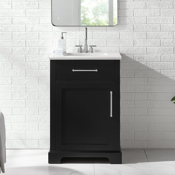 BridgePoint Home Clara 24" Single Sink Bathroom Vanity in Black with White Stone Top