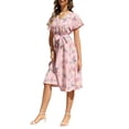 thumbnail image 4 of VISgogo Vestido casual de verano para mujer, estampado floral, cuello en V, manga corta, cinturón, una pieza para damas, blanco/rosa/azul claro/negro VISgogo  moda, 4 of 9