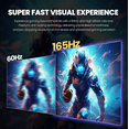 thumbnail image 3 of Suevery 32" 165Hz Curved Gaming Monitor, QHD 2560x1440P, 1800R, FreeSync, Low Blue Light, Wall Mountable, HDMI/DP, Black, 3 of 9