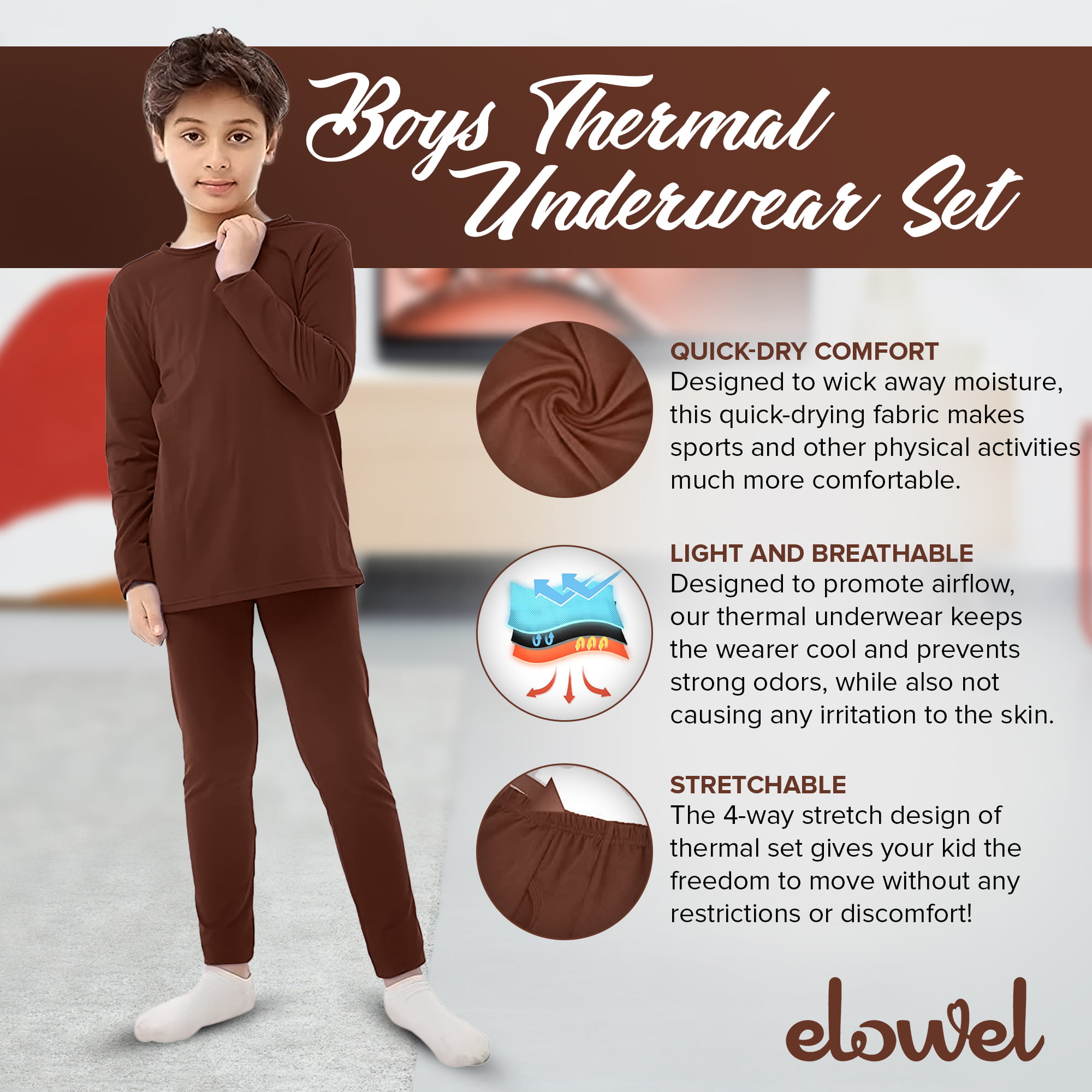 Elowel Thermal Underwear Set for Girls Kids Thermals Base Layer Small Gray