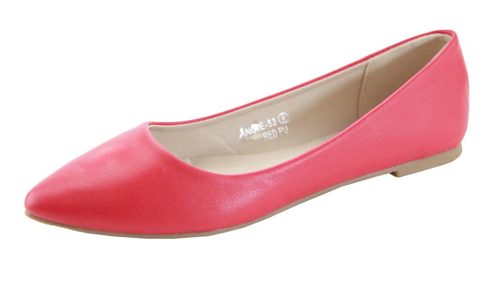 Bella Marie Womens Angie-52 Classic Red Slip-on Pointy Toe Ballet Flat ...