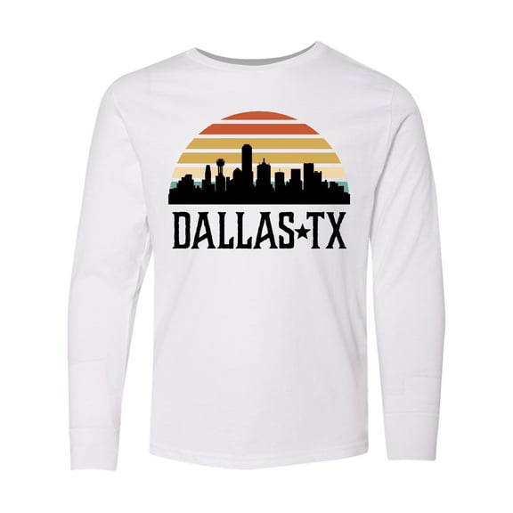 Inktastic Dallas Texas Skyline Vintage Long Sleeve Youth T-Shirt