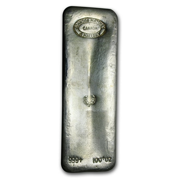 100 oz Silver Bar - Johnson Matthey & Mallory (Maple Leaf)