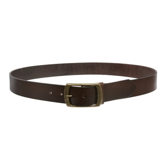 100% Leather Casual Belt with Center Bar Oval Buckle - Snap-On, 1.5" Wide, Big & Tall