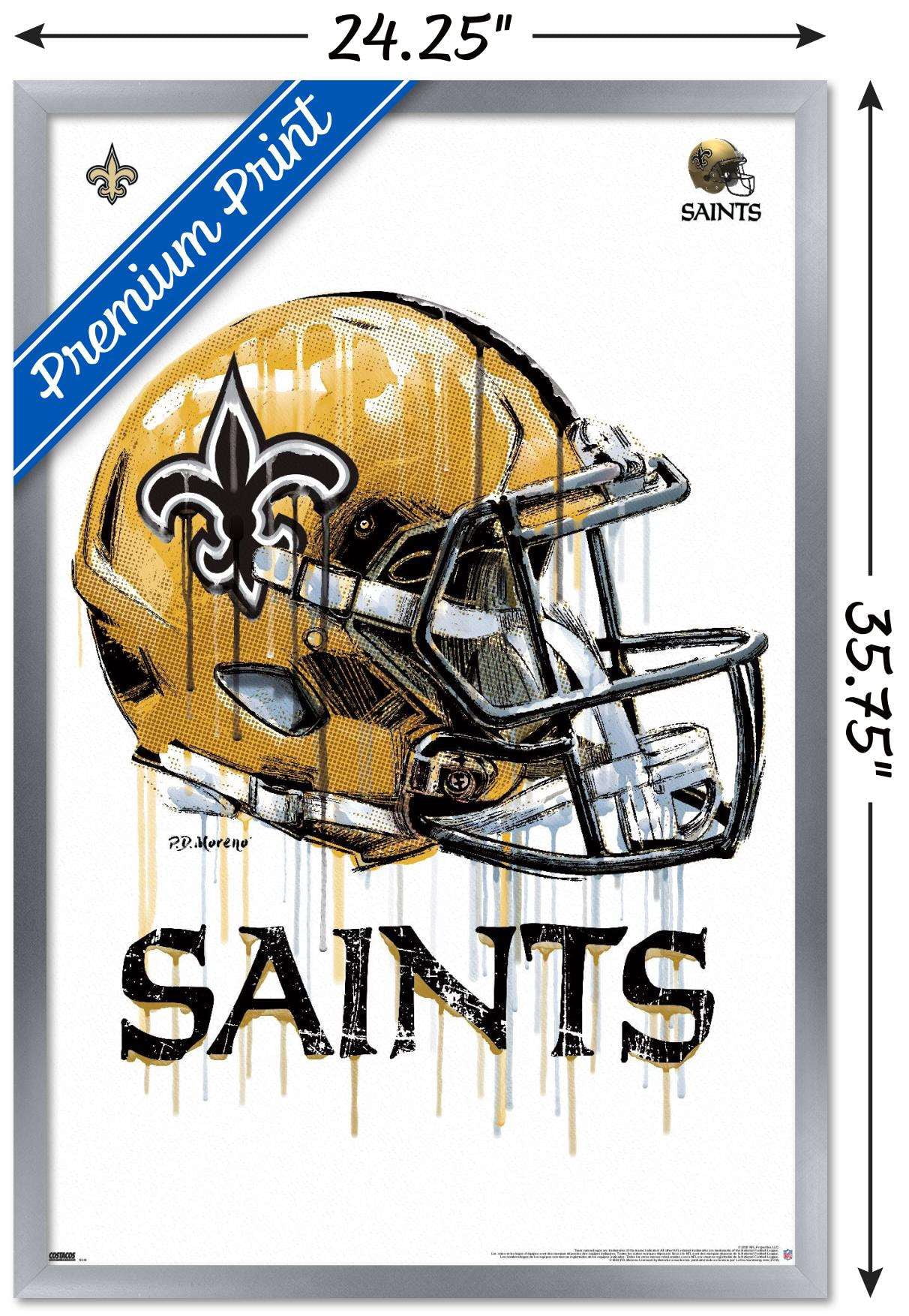 NFL New Orleans Saints - Drip Helmet 20 Wall Poster, 22.375" x 34", Framed