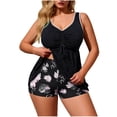thumbnail image 2 of YTCAMLO Plus Size Bathing Suit for Women Two Piece Fashion Ribbed Sleeveless Swimdress with Boy Shorts Tummy Control Ruched Swimwear, Black XL, 2 of 5