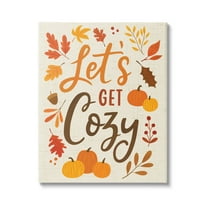 Lets Get Cozy Autumnal Leaf Sprigs Holiday Graphic Art Gallery Wrapped Canvas Print Wall Art