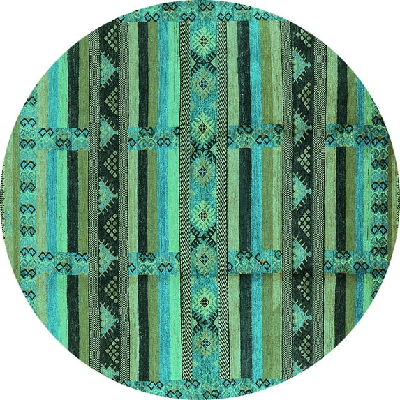 Ahgly Company Indoor Round Oriental Turquoise Blue Industrial Area Rugs, 4' Round
