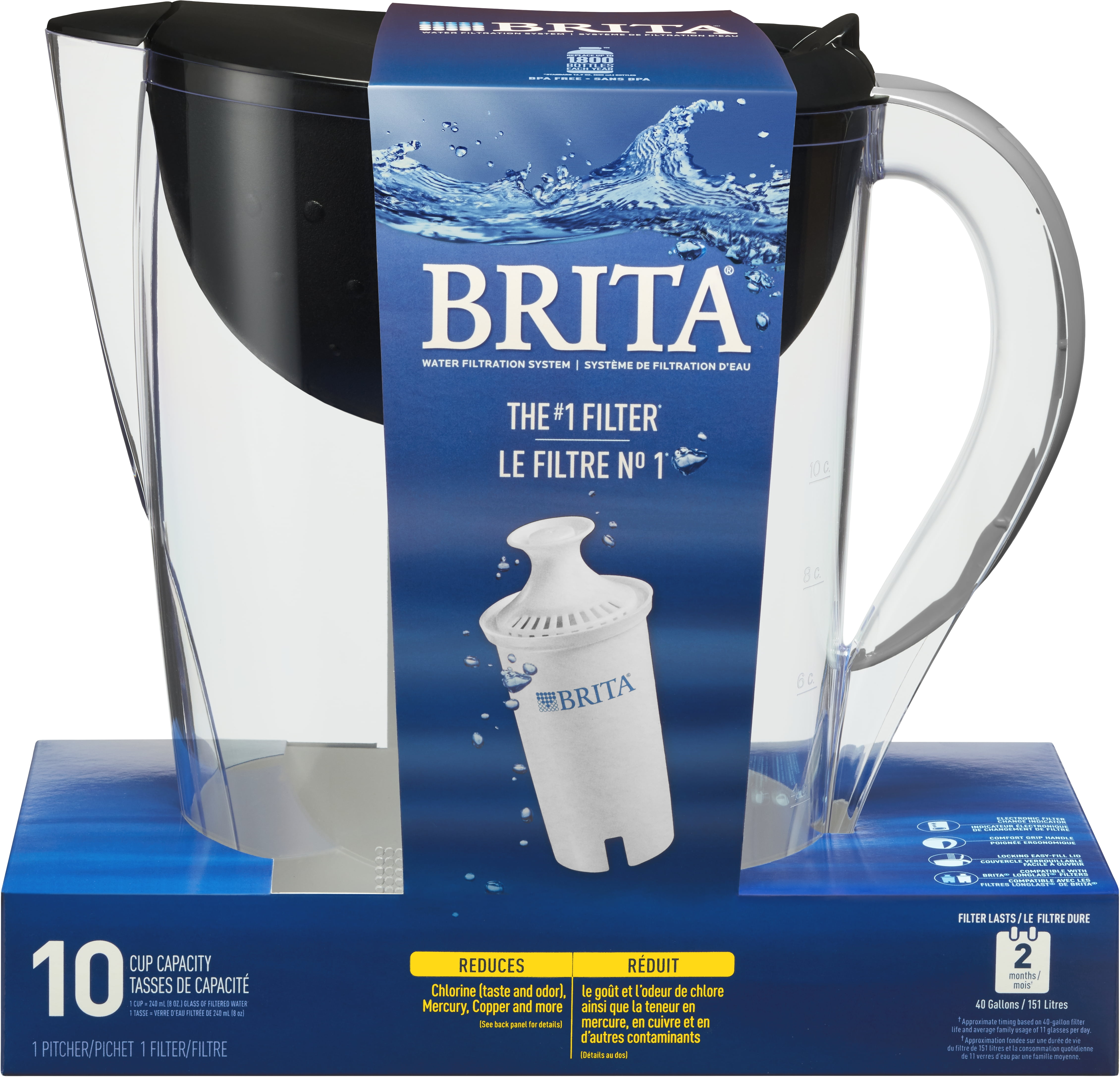 Brita Large 10 Cup Pacifica Water Pitcher With Filter Bpa