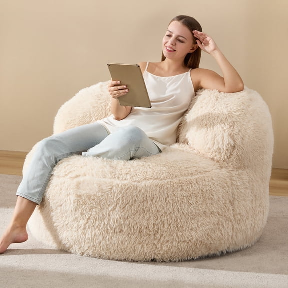 Hobestluk Bean Bag Chair Big Bean Bag Chairs for Adults Giant Adult Bean Bag Chair with Foam Filler Large Beanbags with Stuffed Back Lazy Sofa, White-Standard