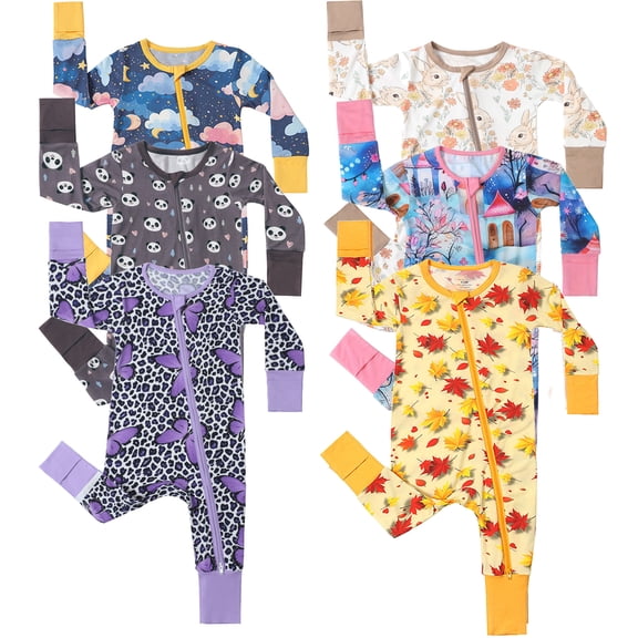 Emy Dola Baby Girls Bamboo Viscose Sleep 'N Play Romper One-piece Convertible Footie Jumpsuit For Newborn Infant Fall Winter Zipper Onesie
