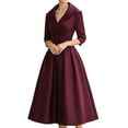thumbnail image 2 of Vestido Vintage de Mujer, Corte Otoñal, Larga, Elegante, para Cóctel, Fiesta, Eventos Formales e Iglesia. Rojo Vino L, 2 of 7