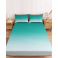 thumbnail image 2 of Twin XL Size Fitted Sheet Set - Teal Ombre 2 Piece Bedding Sets 16" Deep Pocket Fitted Sheet with 1 Pillowcases, Turquoise White Gradient Modern Abstract Art Brushed Microfiber Hotel Bed Sheets, 2 of 9