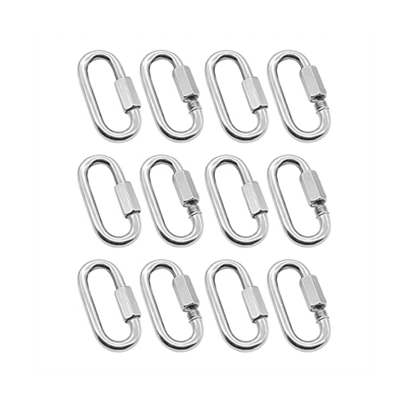 12 Pack Quick Link 5/32 Inch Heavy Duty Carabiner D Shape Chain Links for Camping Hiking Outdoor Equipment Locking