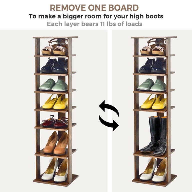 7-Tier Dual Shoe Rack Free Standing Shelves Storage Shelves Concise-Black - 18 x 10.5 x 43.5