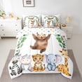thumbnail image 2 of Feelyou Cute Brown Bear Bedding Comforter Set 7 Pieces for Child, Kawaii Hippo Elephant Full Bedding Set, Jungle Animal Party Reversible Fitted Sheet Flat Sheet, Super Cozy Room Decor, 2 of 8