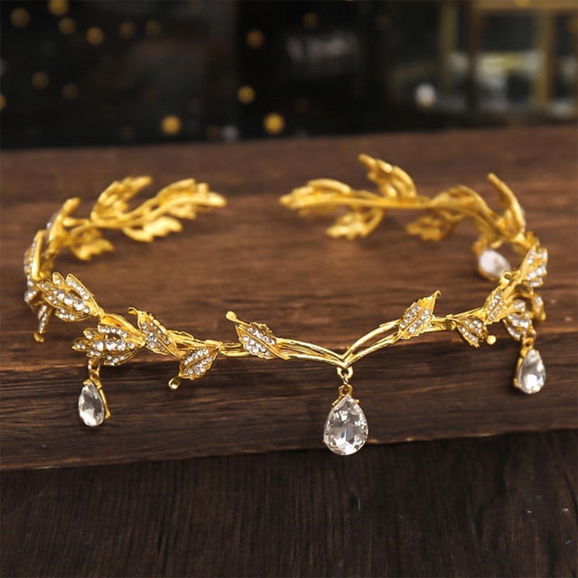 Diadema de Cadena Perfecl Tiara Estilo Vintage Cristal Diamante de Imitación Hoja Corona Oro