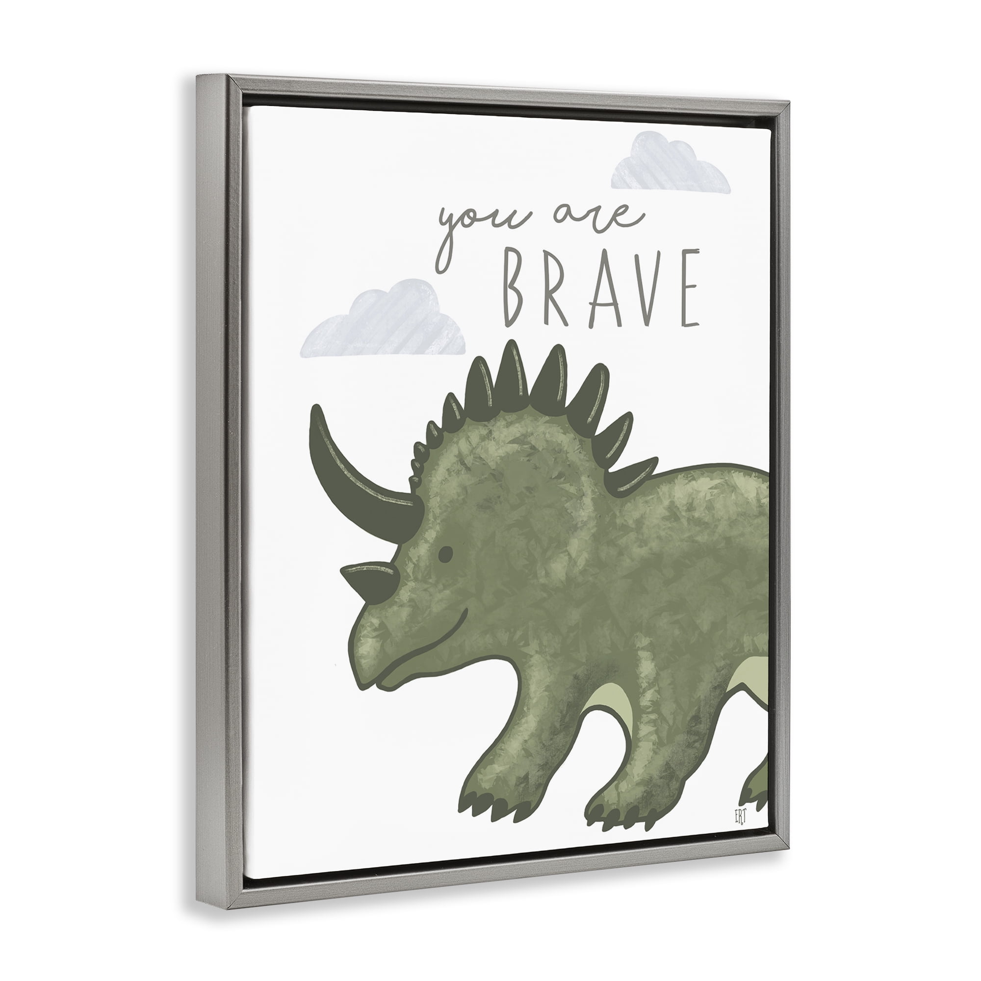 Stupell Industries You Are Brave Dinosaur Gray Framed Floater Canvas Wall Art, design by Elizabeth Tyndall