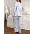 thumbnail image 2 of Multicolor Polka Dot Bow Print Nursing-Friendly Crew Neck Long Sleeve Top And Pants Maternity Pajama Set, 2 of 7