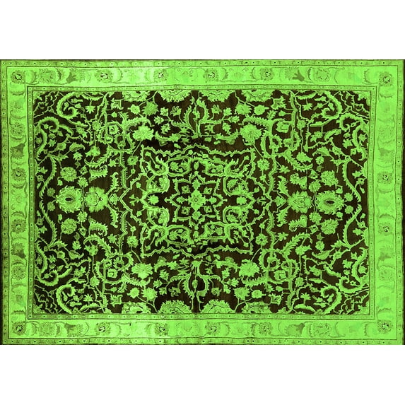 Ahgly Company Indoor Rectangle Oriental Green Industrial Area Rugs, 7' x 9'