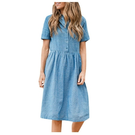 

Dress for Women 2022 Prom Dress Women s Summer Leisure Turndown Neck Denim Party Dresses Short Sleeve Swing Dress Summer Dresses for Women 2022 Maxi Dress Savings Clearance Deals Blue 2XL