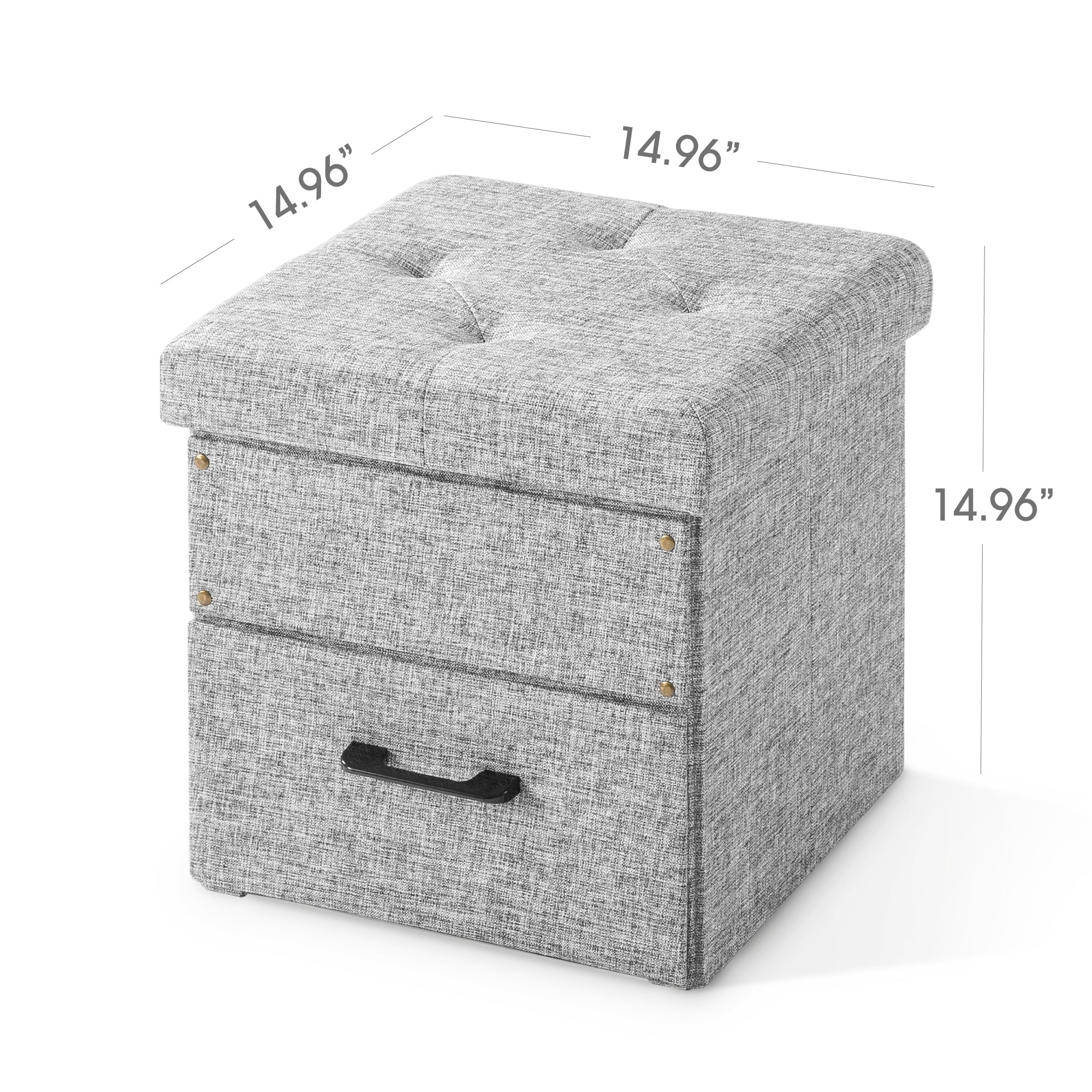 Mellow Stockbox 15" Ottoman with Storage Drawer, Light Grey