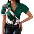 thumbnail image 1 of Moda mujer verano estampado cuello en V botón Casual manga corta blusa camisas Fridja  bn6523, 1 of 8
