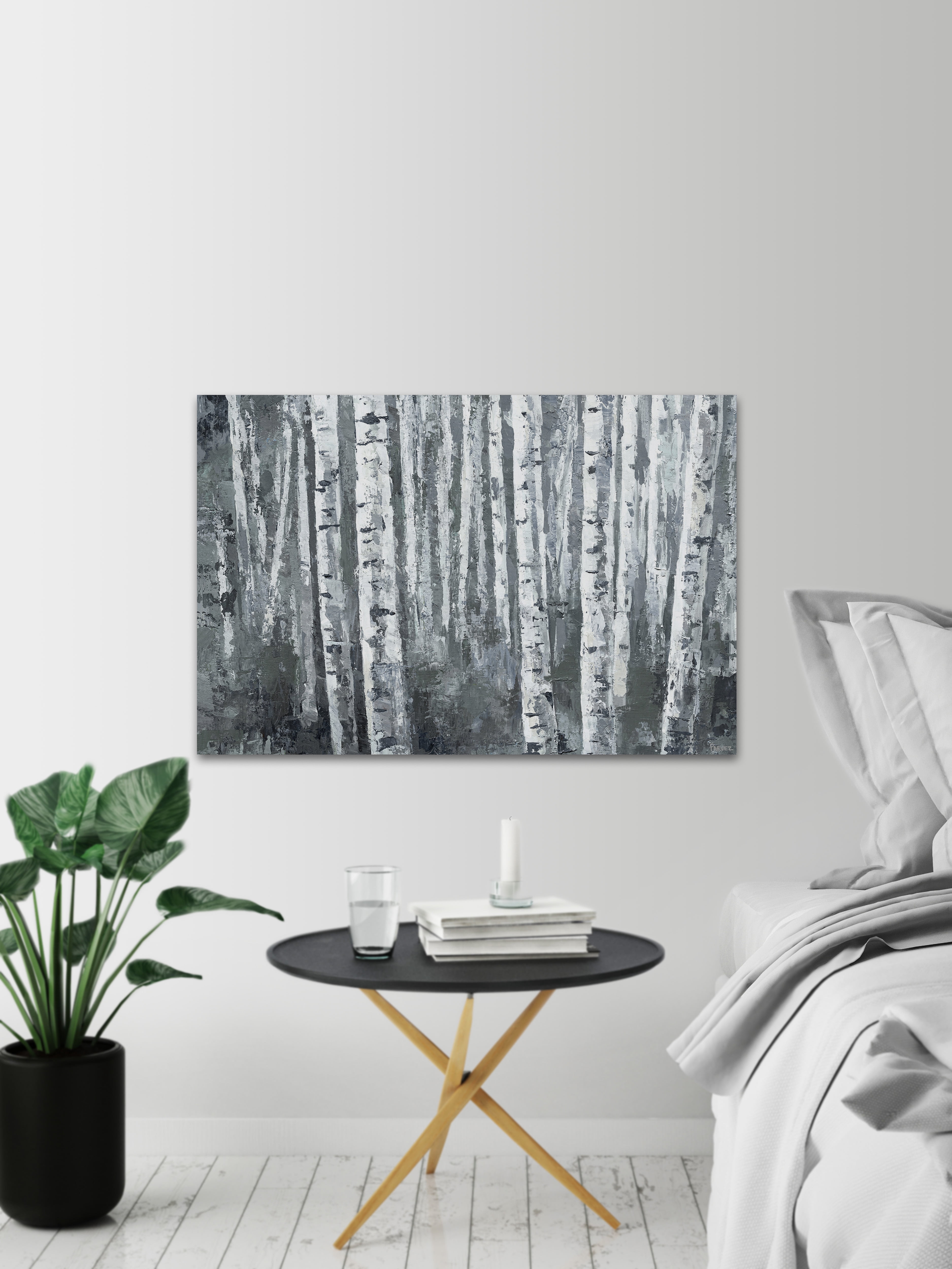 Parvez Taj "Dusky Tree Trunk Forest" Painting Print on Wrapped Canvas