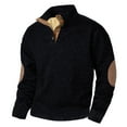 thumbnail image 4 of Mens Casual Sherpa Lined Thermal Sweatshirt Long Sleeve Stand Collar 1/4 Button Up Pullover Fall Sweaters,Color:Black,Size:3XL, 4 of 7